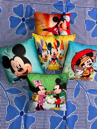 Comfy Multicoloured Cotton Printed Cushion For Kids (Set Of 5)