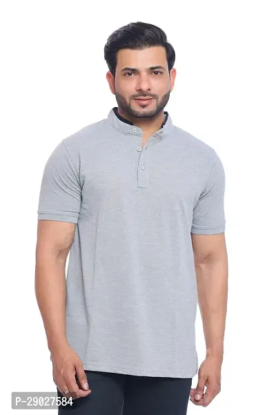 Classic Regular Fit Mandarin Neck T Shirt for Mens-thumb2