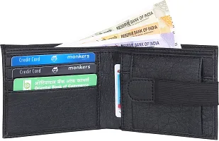 Designer Black Artificial Leather Self Design Two Fold Wallet For Men-thumb2