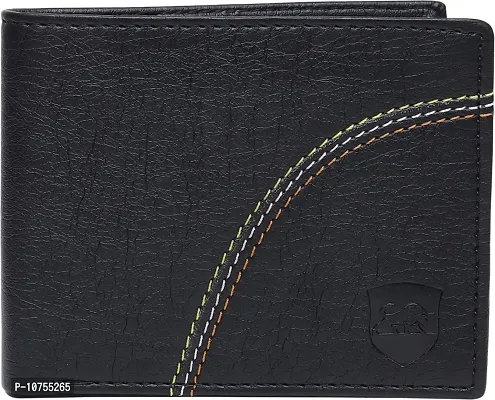 Designer Black PU Self Design Two Fold Wallet For Men-thumb2