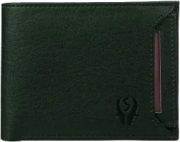 Designer Green Artificial Leather Self Design Two Fold Wallet For Men-thumb3