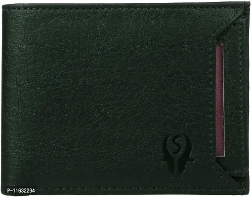 Designer Green Artificial Leather Self Design Two Fold Wallet For Men-thumb4