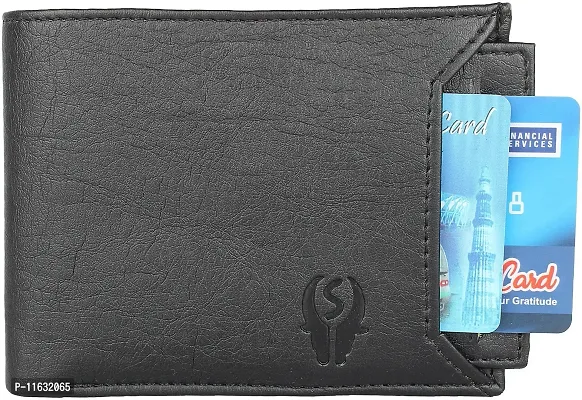 Designer Black Artificial Leather Self Design Two Fold Wallet For Men