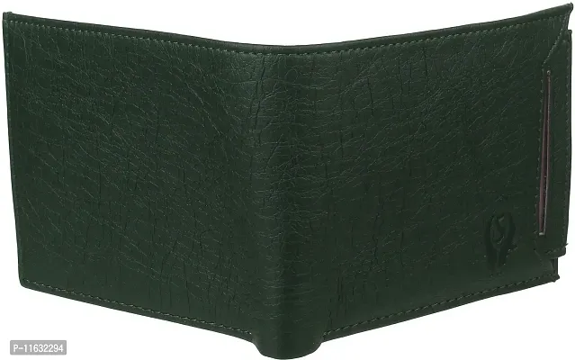 Designer Green Artificial Leather Self Design Two Fold Wallet For Men-thumb5