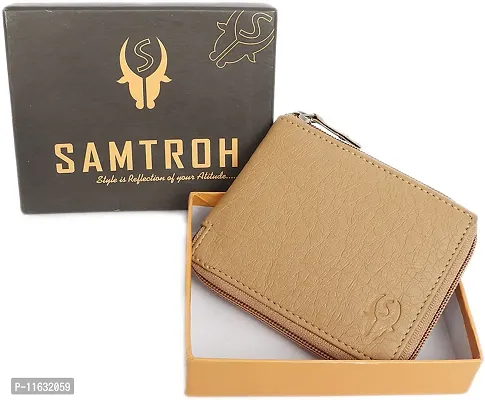 Designer Beige Artificial Leather Self Design Two Fold Wallet For Men-thumb5