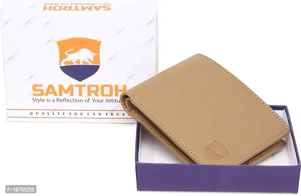 Designer Beige PU Self Design Two Fold Wallet For Men