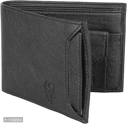 Designer Black Artificial Leather Self Design Two Fold Wallet For Men-thumb0