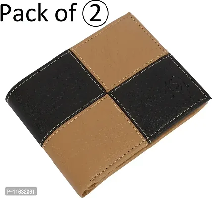 Designer Beige Artificial Leather Self Design Two Fold Wallet For Men