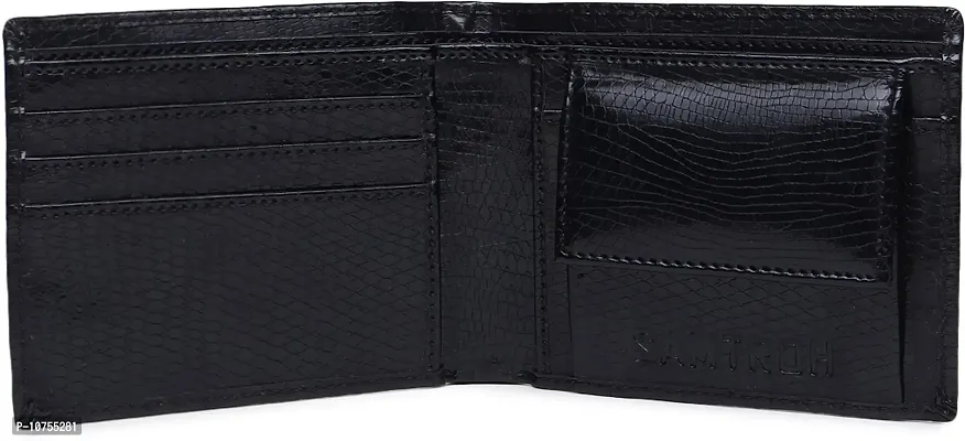 Designer Black PU Self Design Two Fold Wallet For Men-thumb4