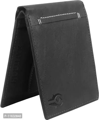 Designer Black Artificial Leather Self Design Two Fold Wallet For Men-thumb5