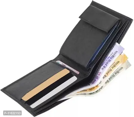 Designer Black Artificial Leather Self Design Two Fold Wallet For Men-thumb2