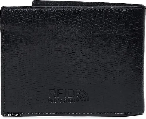 Designer Black PU Self Design Two Fold Wallet For Men-thumb3