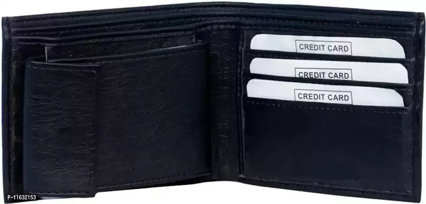 Designer Black Artificial Leather Self Design Two Fold Wallet For Men-thumb5