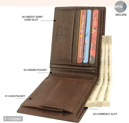 Designer Brown Artificial Leather Self Design Two Fold Wallet For Men-thumb2