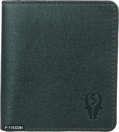Designer Green Artificial Leather Self Design Two Fold Wallet For Men-thumb2