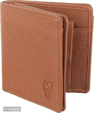 Designer Tan Artificial Leather Self Design Two Fold Wallet For Men-thumb0