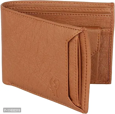 Designer Tan Artificial Leather Self Design Two Fold Wallet For Men-thumb0