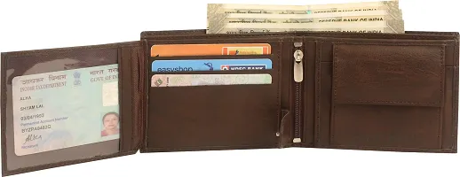 Designer Brown Artificial Leather Self Design Two Fold Wallet For Men-thumb2