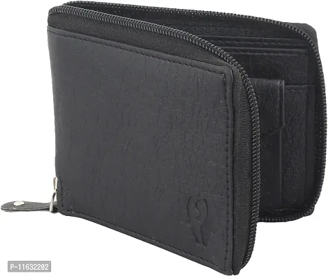 Designer Black Artificial Leather Self Design Two Fold Wallet For Men