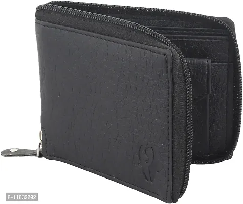 Designer Black Artificial Leather Self Design Two Fold Wallet For Men-thumb0