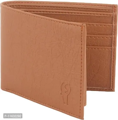 Designer Tan Artificial Leather Self Design Two Fold Wallet For Men-thumb0