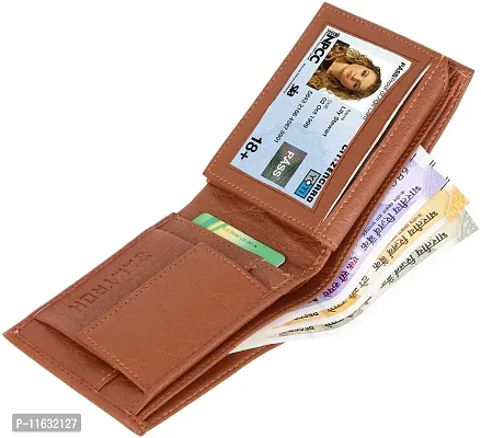 Designer Tan Artificial Leather Self Design Two Fold Wallet For Men-thumb3