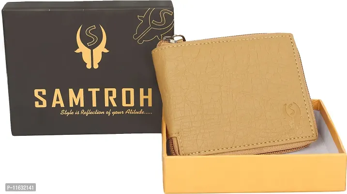Designer Beige Artificial Leather Self Design Two Fold Wallet For Men-thumb5