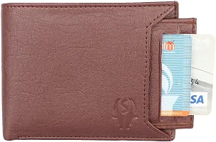 Designer Brown Artificial Leather Self Design Two Fold Wallet For Men-thumb3