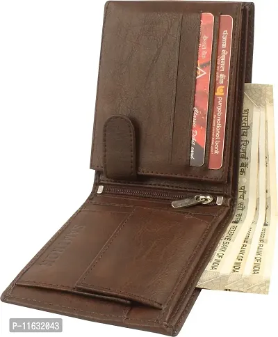 Designer Brown Artificial Leather Self Design Two Fold Wallet For Men-thumb2