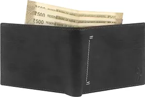 Designer Black Artificial Leather Self Design Two Fold Wallet For Men-thumb2