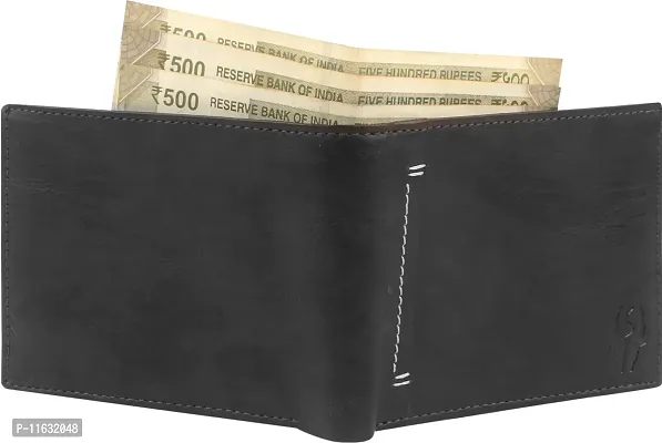 Designer Black Artificial Leather Self Design Two Fold Wallet For Men-thumb3