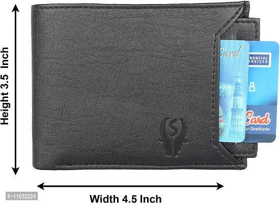 Designer Black Artificial Leather Self Design Two Fold Wallet For Men-thumb2