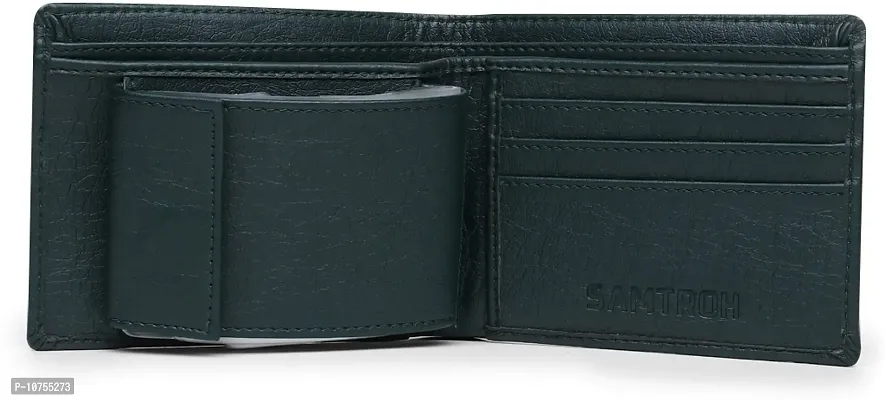 Designer Green PU Self Design Two Fold Wallet For Men-thumb4