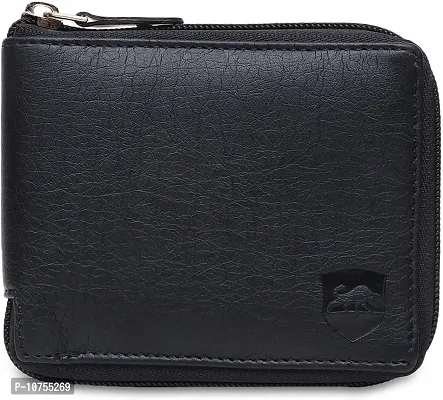 Designer Black PU Self Design Two Fold Wallet For Men-thumb3