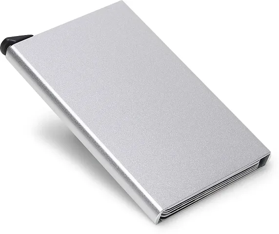 Designer Silver Metal Self Design Card Holder For Men