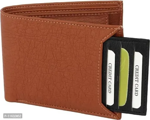 Designer Tan Artificial Leather Self Design Two Fold Wallet For Men