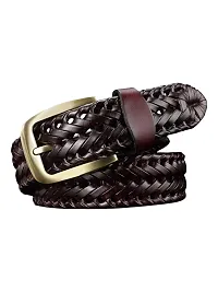 Elegant Brown Leather Woven Design Belts For Men-thumb3