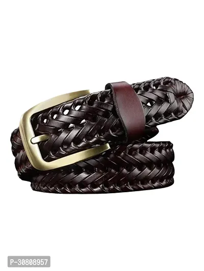 Elegant Brown Leather Woven Design Belts For Men-thumb4