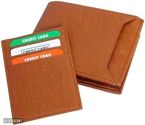 Designer Tan Artificial Leather Self Design Two Fold Wallet For Men