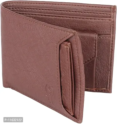 Designer Brown Artificial Leather Self Design Two Fold Wallet For Men-thumb0