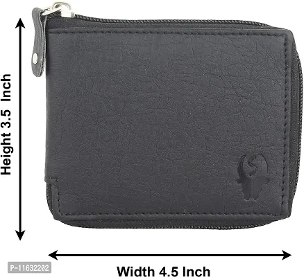 Designer Black Artificial Leather Self Design Two Fold Wallet For Men-thumb3