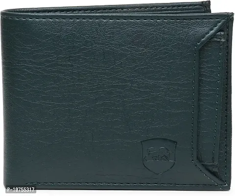 Designer Green PU Self Design Two Fold Wallet For Men-thumb3