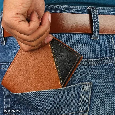 Designer Tan Artificial Leather Self Design Two Fold Wallet For Men-thumb5