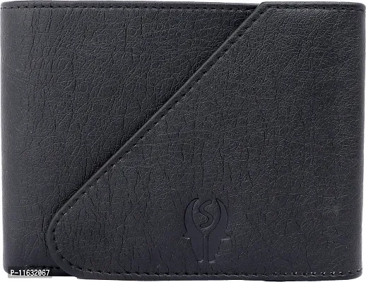 Designer Black Artificial Leather Self Design Two Fold Wallet For Men-thumb0