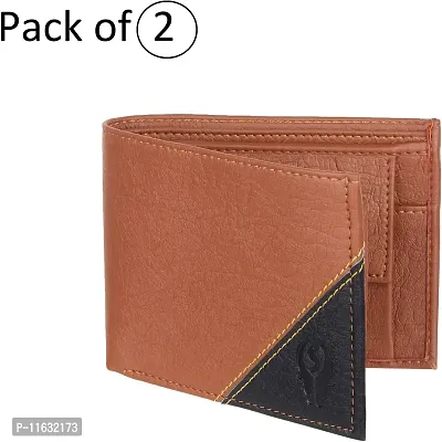 Designer Tan Artificial Leather Self Design Two Fold Wallet For Men-thumb0