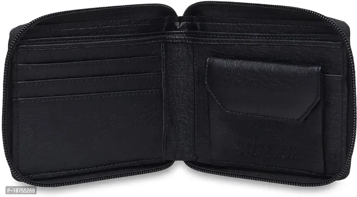 Designer Black PU Self Design Two Fold Wallet For Men-thumb2