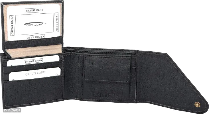 Designer Black Artificial Leather Self Design Two Fold Wallet For Men-thumb4