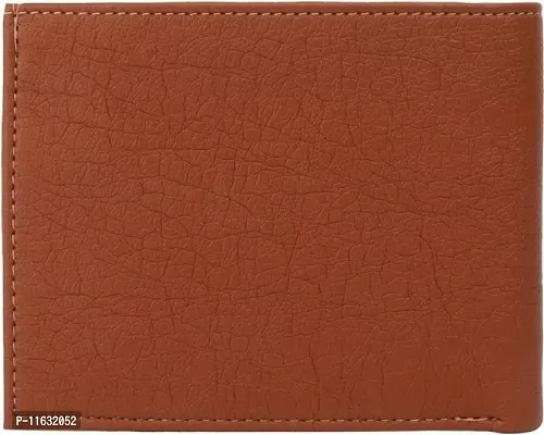 Designer Tan Artificial Leather Self Design Two Fold Wallet For Men-thumb3