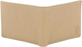 Designer Beige Artificial Leather Self Design Two Fold Wallet For Men-thumb2