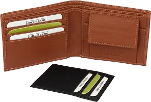 Designer Tan Artificial Leather Self Design Two Fold Wallet For Men-thumb1